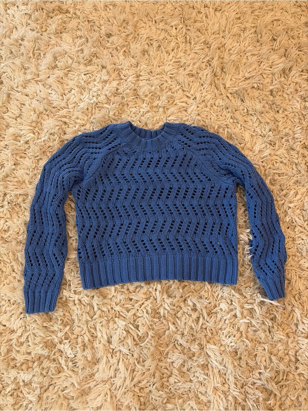 American Eagle Outfitters Navy Open-Knit Crewneck Sweater